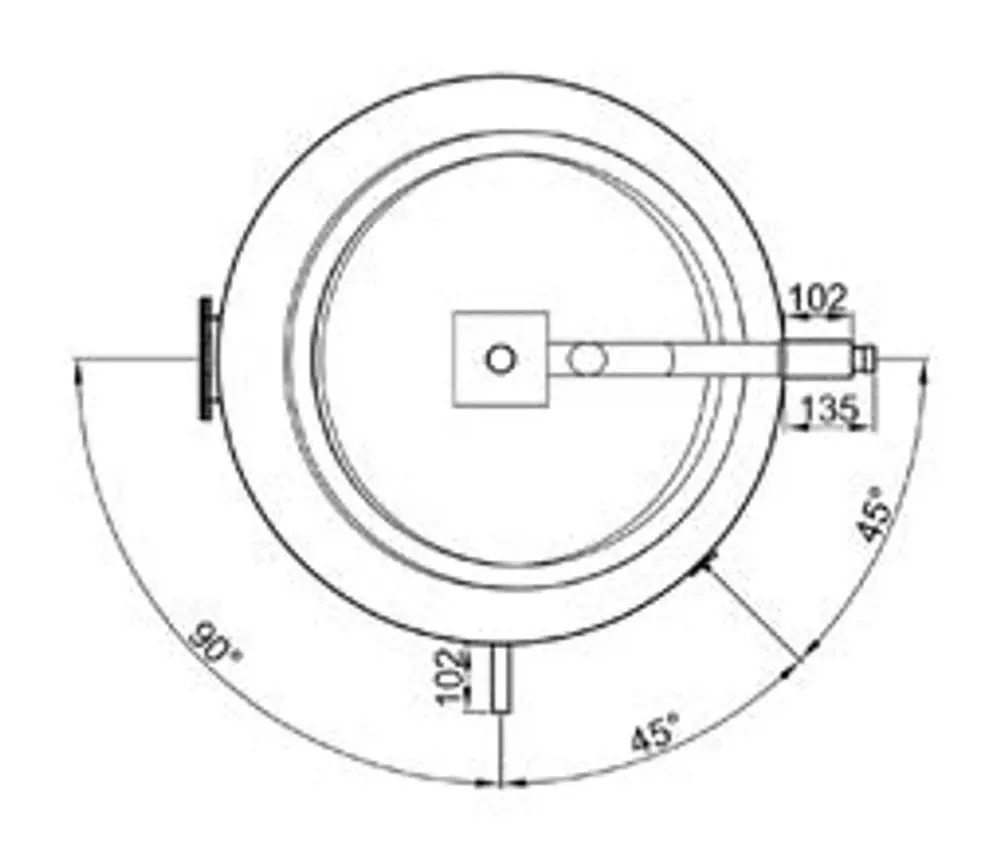 Technische Zeichnung eines runden Solarspeichers von TWL mit einer genaueren Darstellung des Innenteils, Rohren und Anschlussmöglichkeiten.