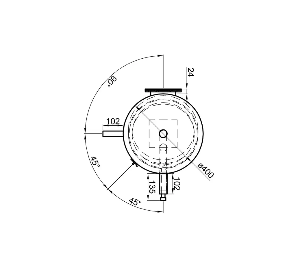 Technische Zeichnung eines Standspeichers mit angeschlossenen Rohrleitungen und Maßangaben. Produkt von TWL, Funktionalität und Anschlussdetails sind dargestellt.