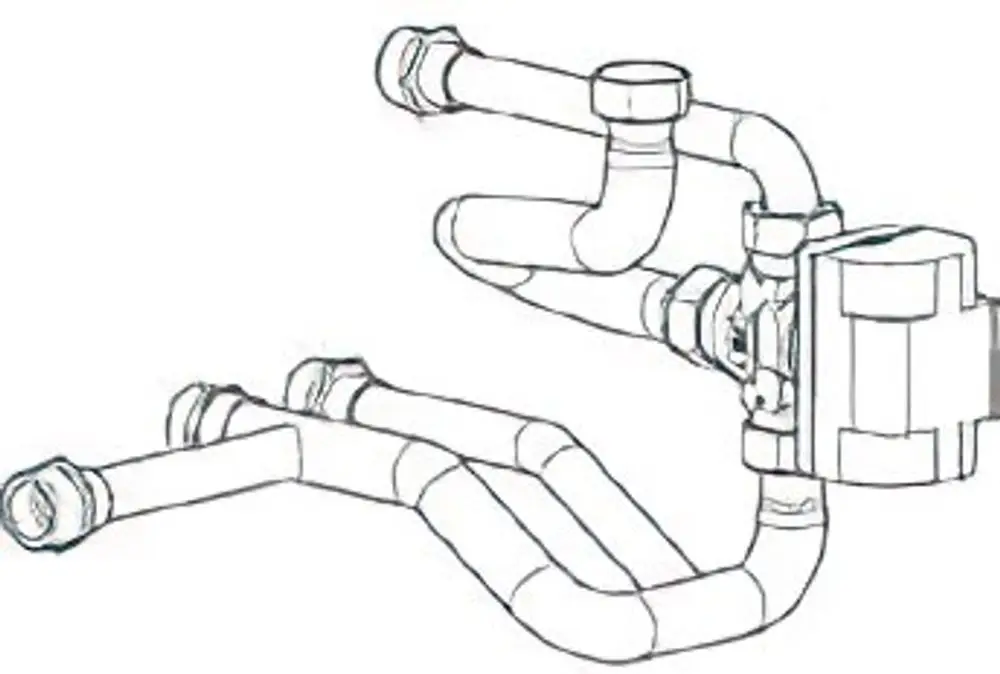 Anschlussset von Zewotherm mit mehreren Rohren und einem zentralen Verbindungselement, zur Integration eines externen Wärmeerzeugers in ein Heizsystem.
