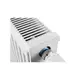 Buderus Heizkörper mit horizontalen Längsrippen und einem Thermostatventil, montiert an einer Wand in einem Innenraum.
