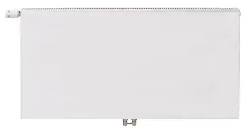 Weißer Viessmann Heizkörper mit flacher Front, Mittelanschluss, Wandmontage. Sieht schlicht und funktional aus, geeignet für die Beheizung von Räumen.