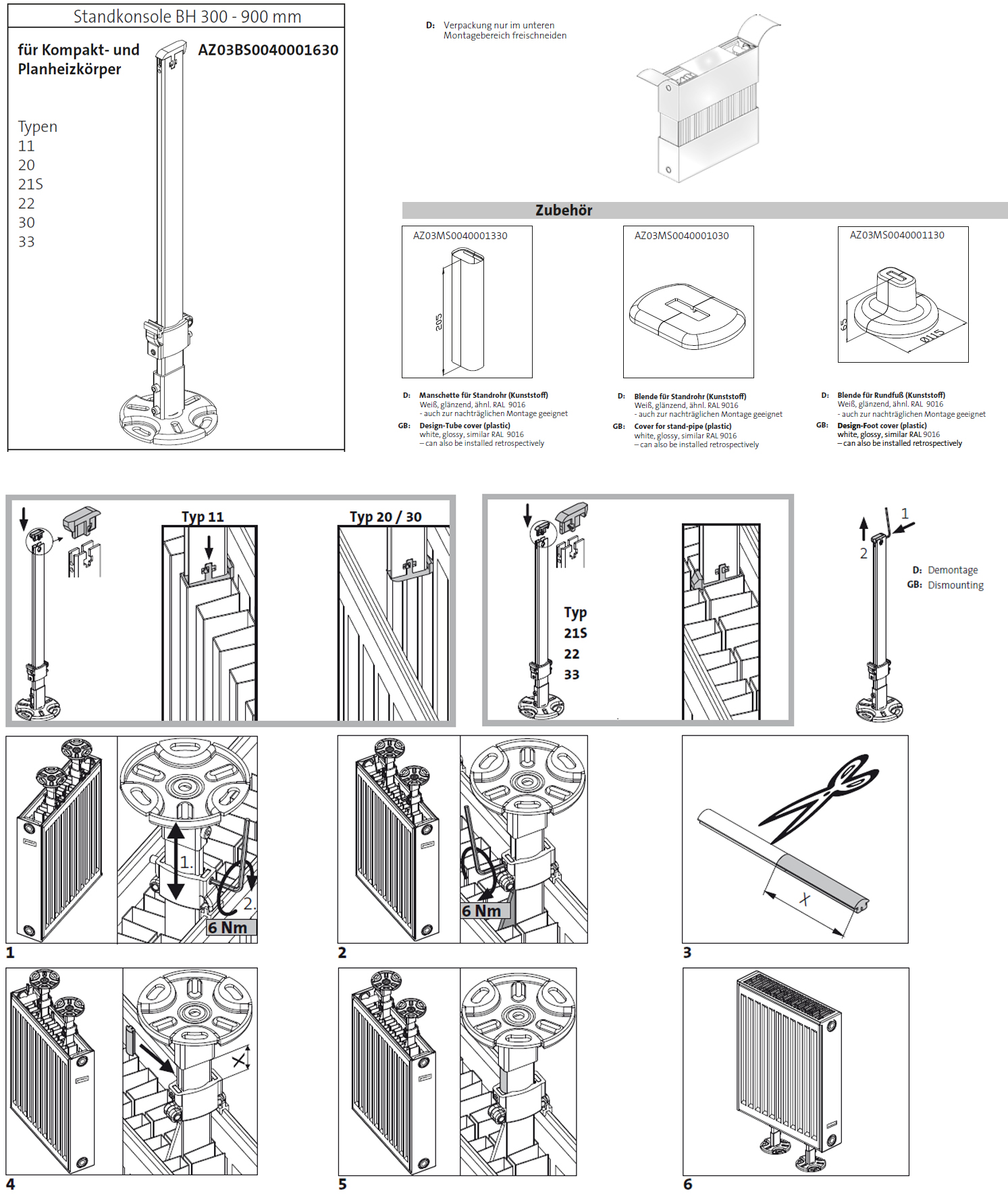 Purmo Befestigungsklammern AZ04MM900051010 Vertikal Typ 22, für  Seitenteile, 6er-Set
