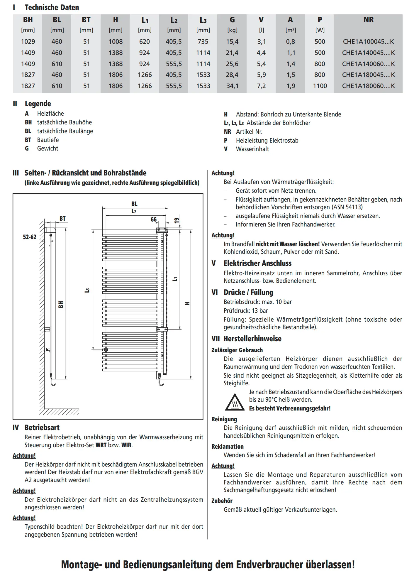 Kermi Elektro-Designheizkörper mit vertikalen Längsrippen, montiert an einer Wand. Technische Daten und Installationshinweise sichtbar im Bild.