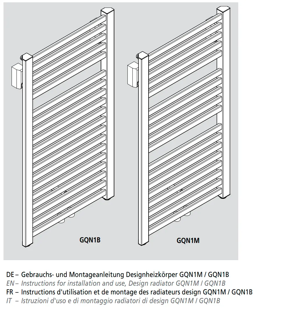 Kermi-Heizkörper, vertikal montiert, mit horizontalen Rippen und zwei Anschlussmöglichkeiten, dargestellt vor einem grauen Hintergrund.
