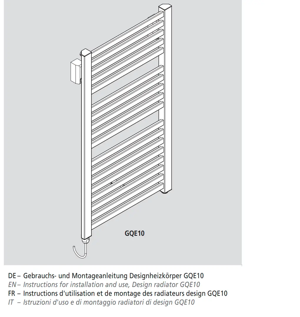 Ein weißer Kermi Bad- und Wohnheizkörper Geneo quadris-E, mit Elektroset, rechts montiert.