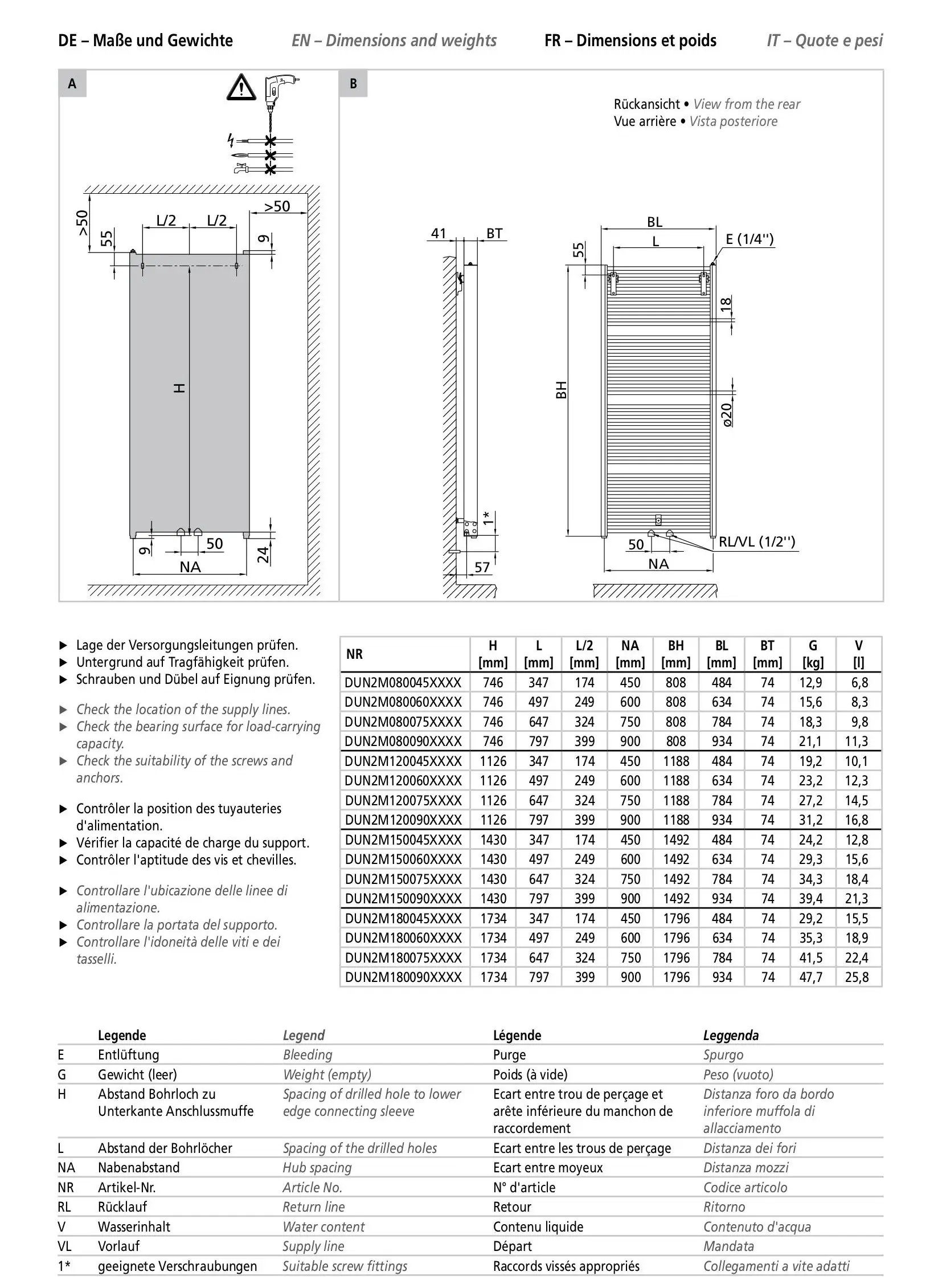 Kermi-Heizkörper mit mittlerem/seiten Anschlussschema, das in einer Abmessung von 1188x484 mm dargestellt ist. Die technische Zeichnung zeigt die Maße und Anschlussdetails.