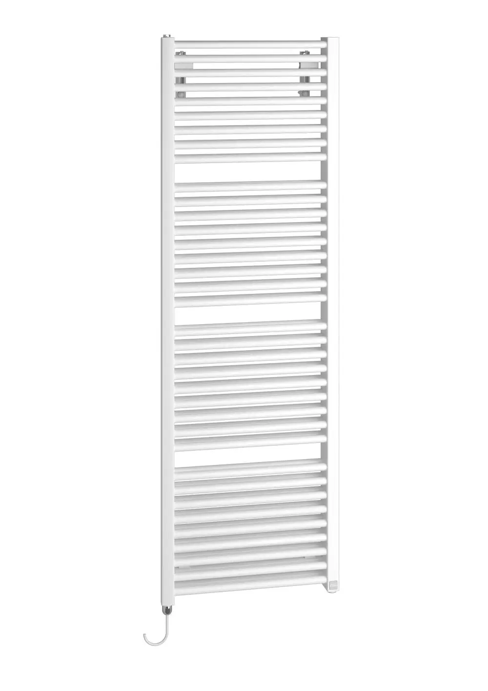 Weißer Kermi Badheizkörper Duett-E, 1796x934x74 mm, mit Elektroset 1500 Watt, rechts, WWS weiß, ohne Stecker.
