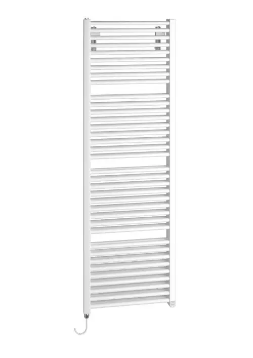 Weißer Kermi Badheizkörper Duett-E, 1796x934x74 mm, mit Elektroset 1500 Watt, rechts, WWS weiß, ohne Stecker.
