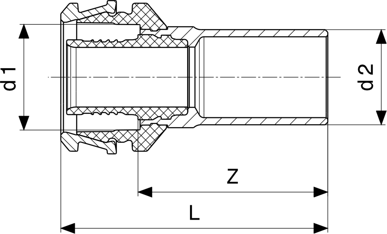 Ein Raxofix-Einsteckstück aus Siliziumbronze mit zwei Anschlussöffnungen, hochwertig verarbeitet, klar gekennzeichnet mit der Marke Viega.