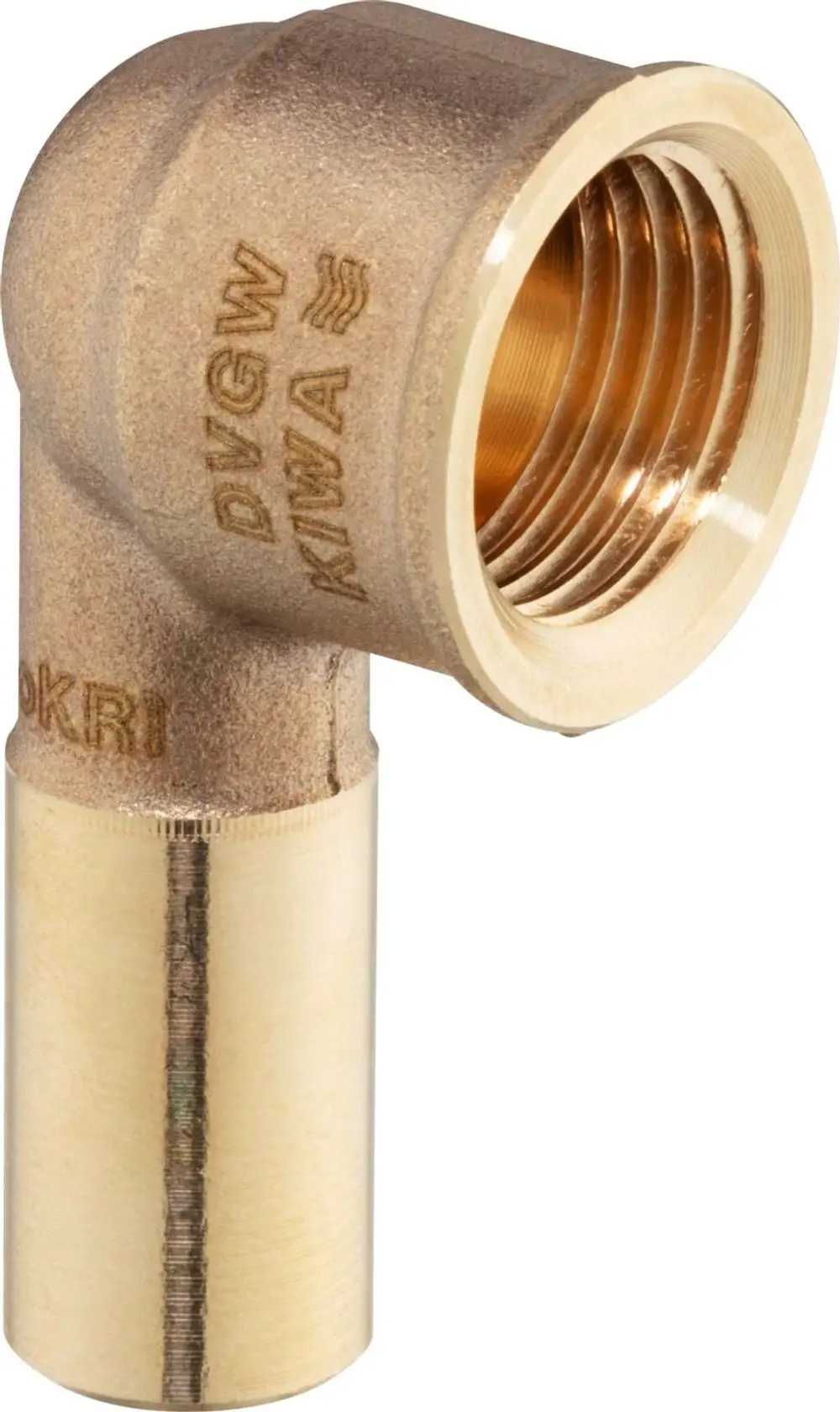 Eckwinkel aus Rotguss oder Siliziumbronze mit Innengewinde und einer Ausführung von Viega, ideal für Rohrverbindungen in Sanitärinstallationen.