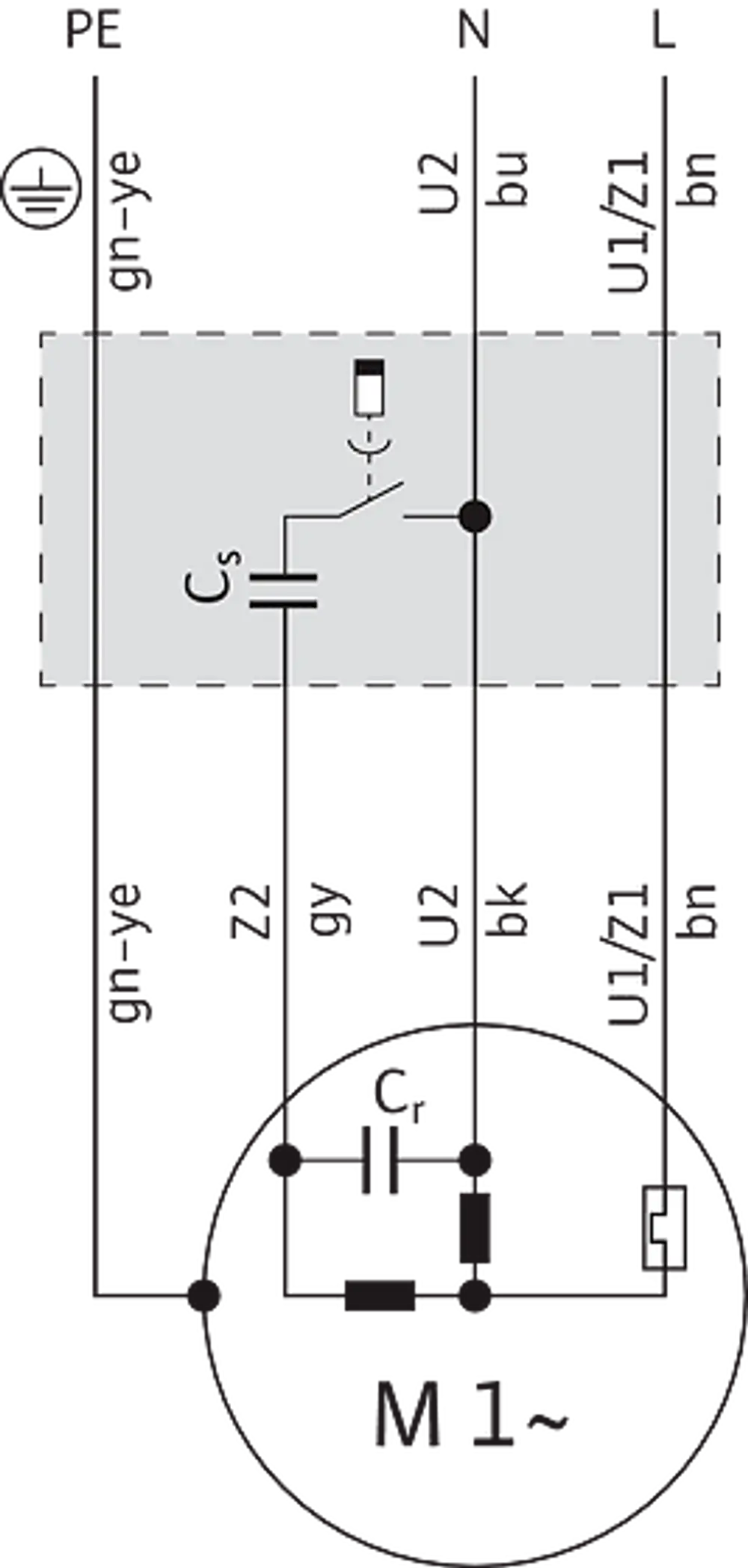 Schaltkreisdiagramm einer Schmutzwasser-Tauchmotorpumpe, verdeutlicht elektrische Komponenten und Anschlüsse. Wilo-Marke ist zu erkennen.