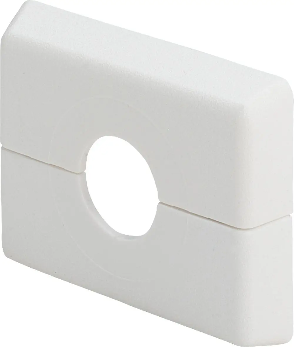 Weiße Rosette von Viega mit rechteckiger Form und mittigem Loch. Die Oberfläche ist glatt. Ideal für Anwendungen in der Befestigungstechnik.