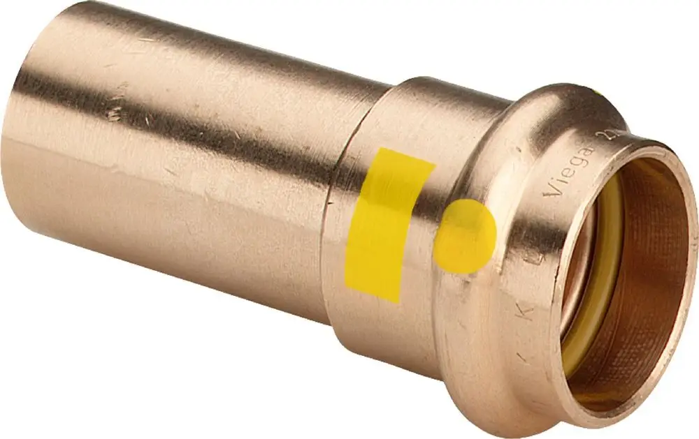 Viega Übergangsstück aus Rotguss, zylindrische Form mit einem kontaktsicheren inneren Ring. Geeignet für Rohrverbindungen.