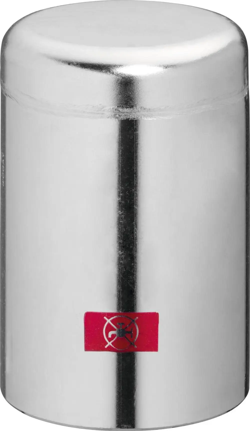 Viega Prestabo XL-Langstopfen aus verzinktem Stahl, zylindrische Form mit glatter Oberfläche und rotem Warnsymbol, geeignet für verschiedene Anwendungen.