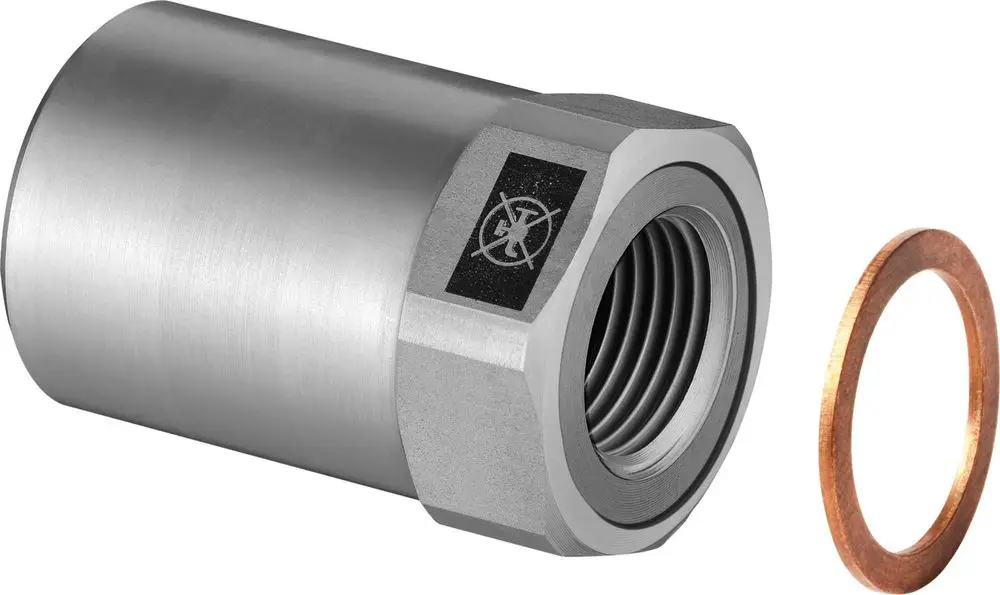 Metallisches Rohrstück mit Gewinde und einer dazugehörigen Dichtung, hergestellt von Viega. Das Produkt ist für Verbindungen in Rohrsystemen konzipiert.