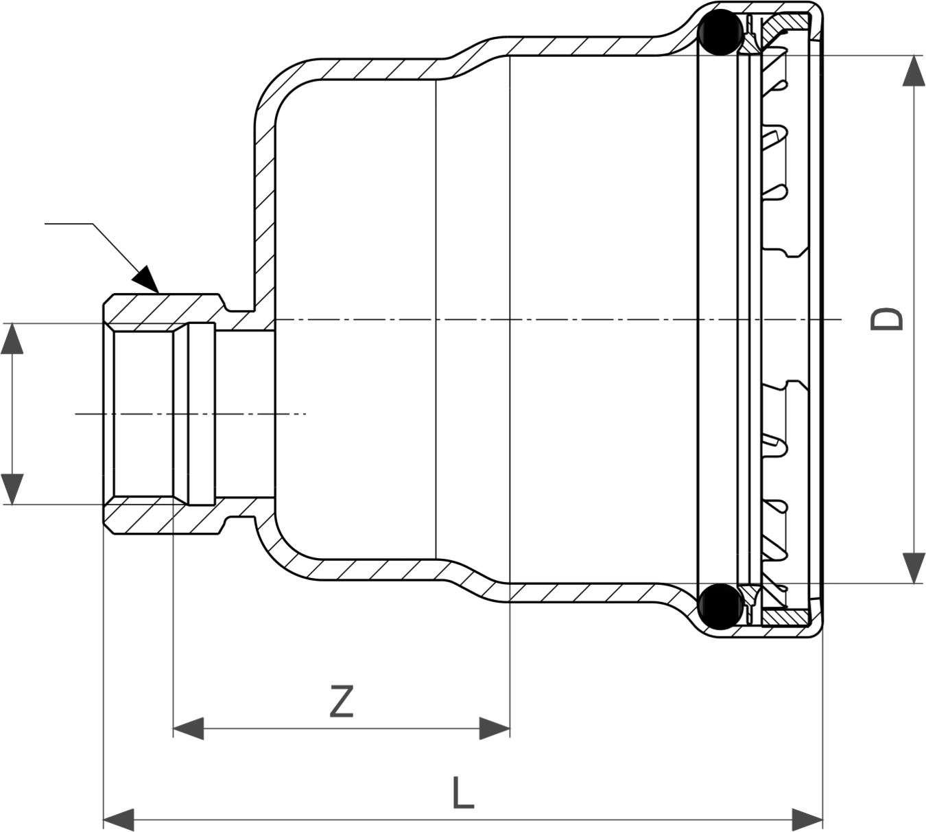 Viega Rohrkappensystem in Metalloptik. Die Kappe zeigt eine zink-nickel-beschichtete Oberfläche und ist für sichere Verbindungen konzipiert.