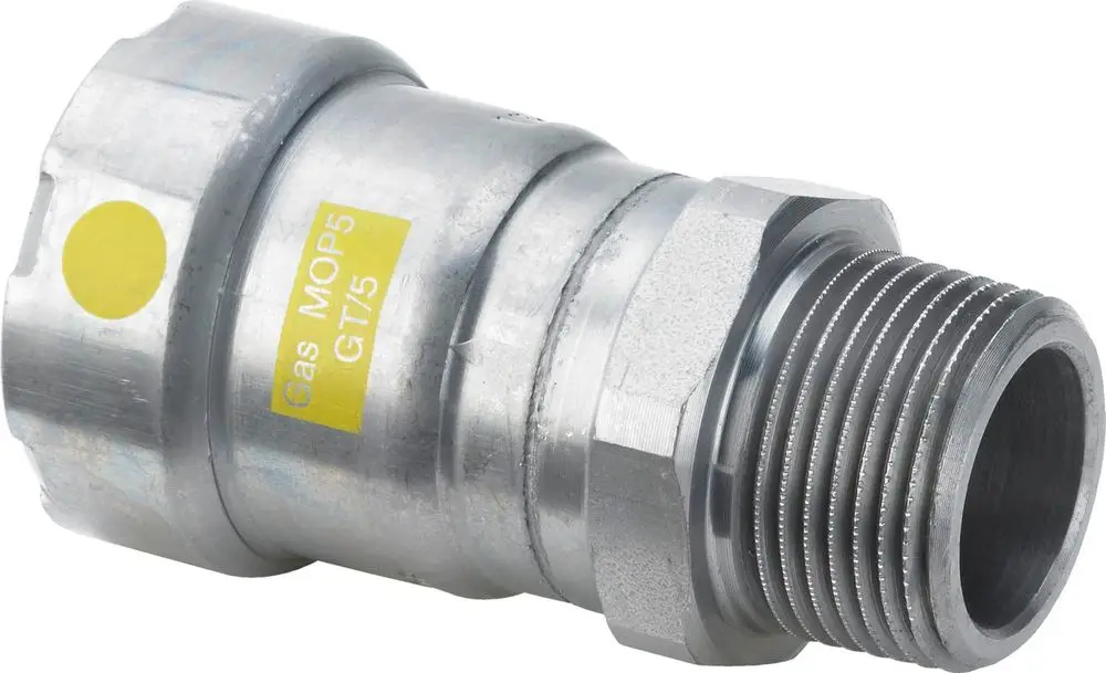 Viega Übergangsstück aus unlegiertem Stahl mit Zink-Nickel-Beschichtung. Verbindungselement mit Gewinde, zur Verwendung in Rohrleitungssystemen.