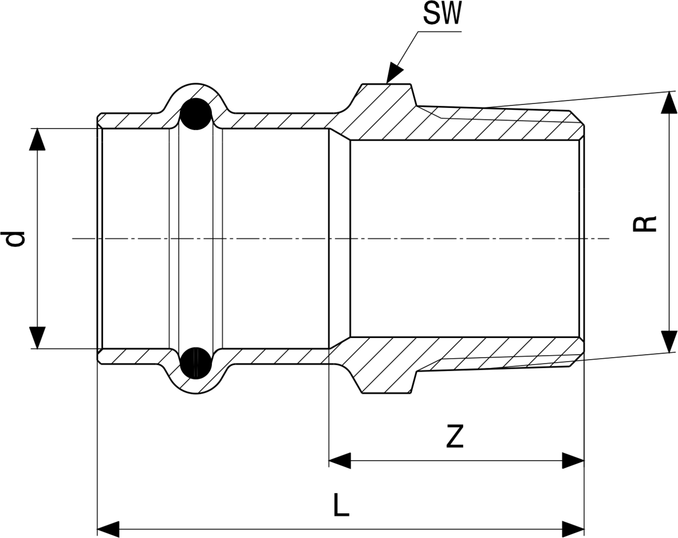 Verzinktes Übergangsstück aus Stahl, hergestellt von Viega, mit außenliegender Gewindeverbindung, geeignet für Rohrsysteme. Form und Beschaffenheit deutlich sichtbar.