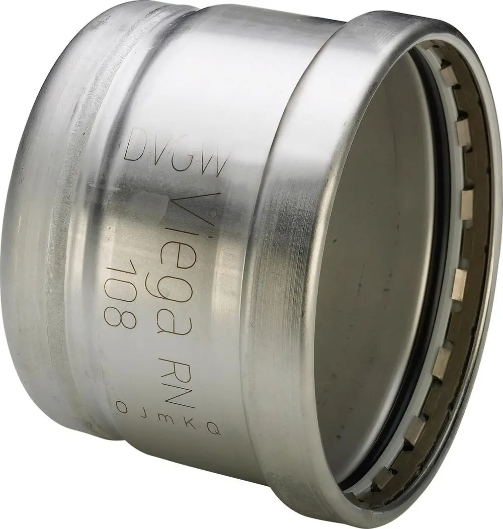 Edelstahl-Kappe mit glatter Oberfläche und innerem O-Ring, gefertigt von Viega, ohne sichtbare Maße oder spezifische Produktdetails.