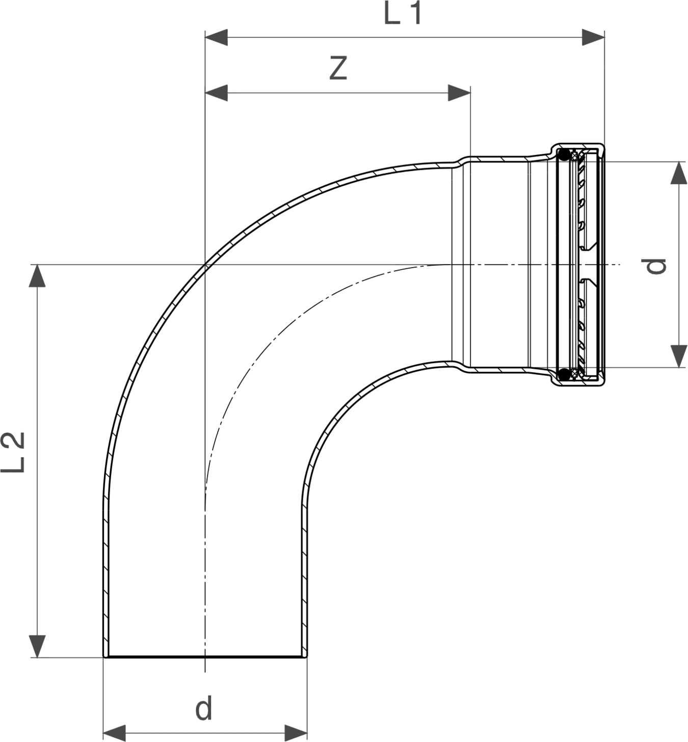 Rohre mit rechtwinkligem Bogen, ideal für Installationen. Sichtbare Marke Viega, aus rostfreiem Stahl, für sichere und langlebige Verbindungen in Rohrsystemen.