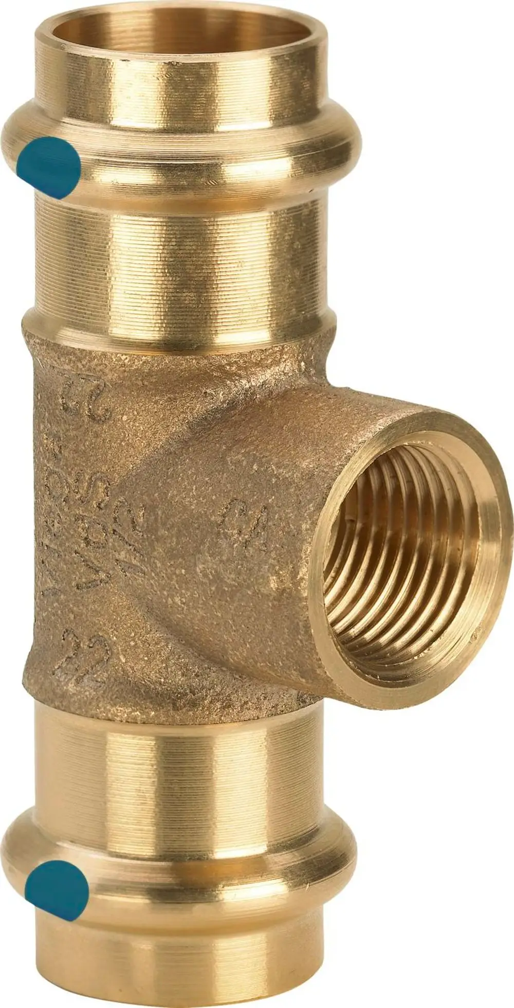 Messing-T-Stück mit drei Anschlüssen, für Rohrverbindungen geeignet. Von der Marke Viega, robust für verschiedene Installationen in der Haustechnik.