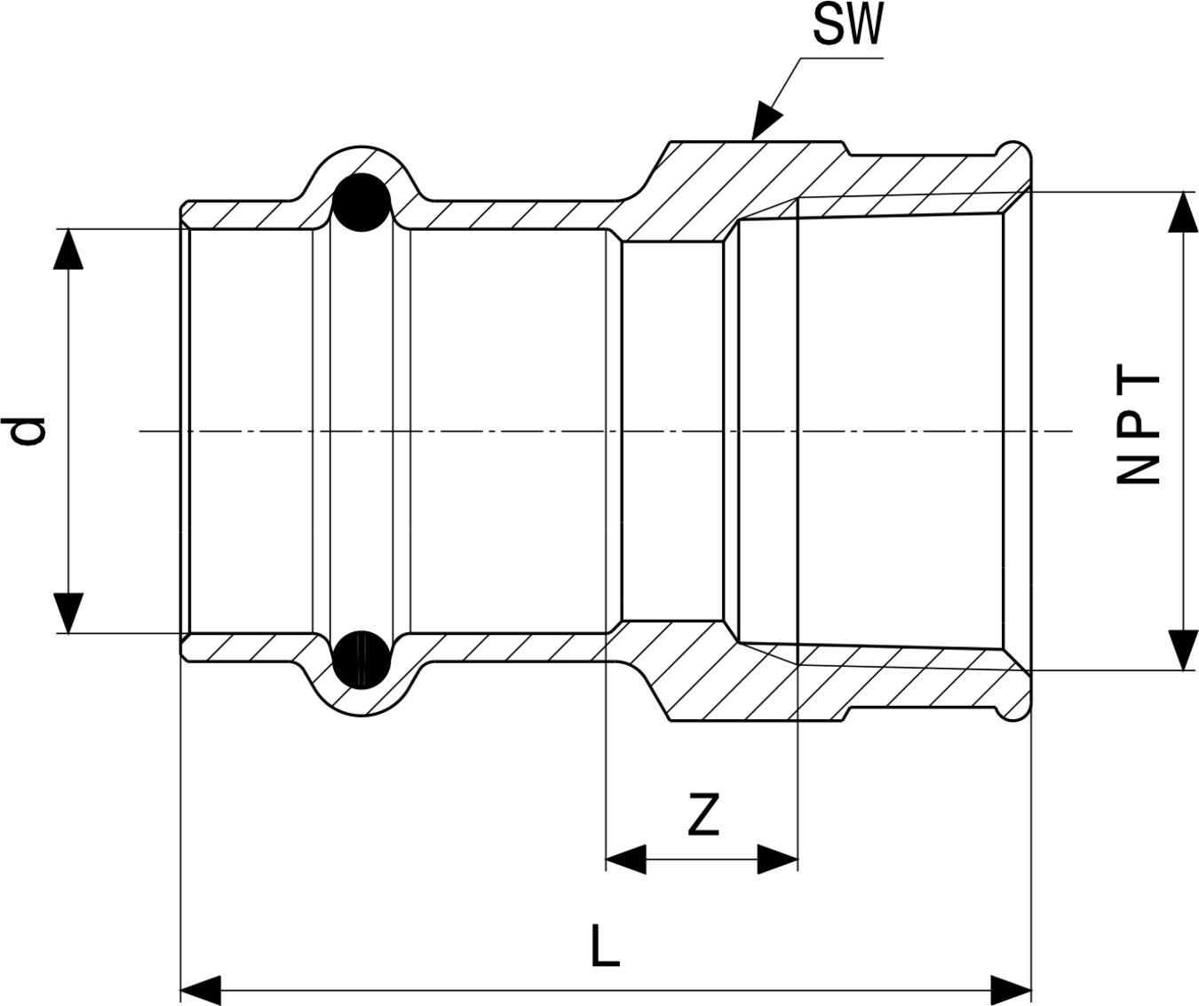 Übergangsstück aus Kupfer-Nickel-Eisen mit gewinkelter NPT-Gewindeanschluss. Produkt von Viega, geeignet für Rohrverbindungen in Installationen.