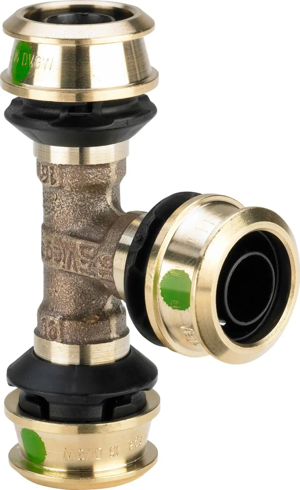 Viega T-Stück aus Siliziumbronze mit drei Anschlussoptionen, geeignet zur Verbindung von Rohrleitungen in Sanitärinstallationen.