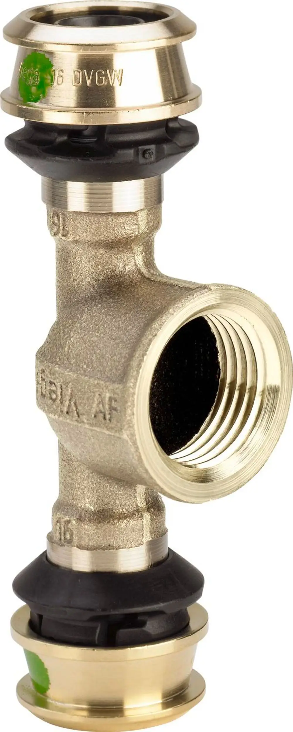 T-Stück aus Siliziumbronze mit zwei Anschlussmuffen und einem Innengewinde. Hersteller Viega. Geeignet für Verbindungen in Rohrsystemen.