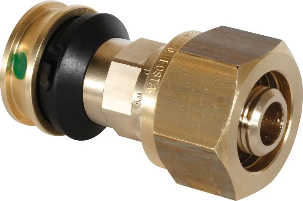Übergangsstück aus Siliziumbronze mit einem Anschluss und einer Dichtung, hergestellt von Viega. Das Produkt weist eine glatte Oberfläche und eine standardisierte Form auf.