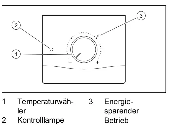 Temperaturwähler mit Kontrolllampe und energiesparendem Betrieb. Gerät zur Warmwasserspeicherung von Vaillant, untertisch montierbar.