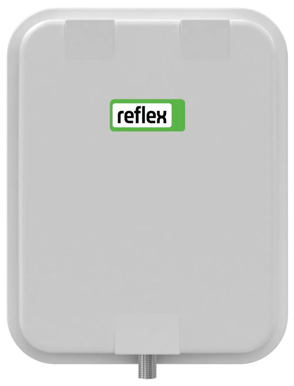 Flaches, rechteckiges Druckausdehnungsgefäß in Weiß von Reflex Winkelmann, montierbar, mit Anschlussgewinde an der Unterseite.