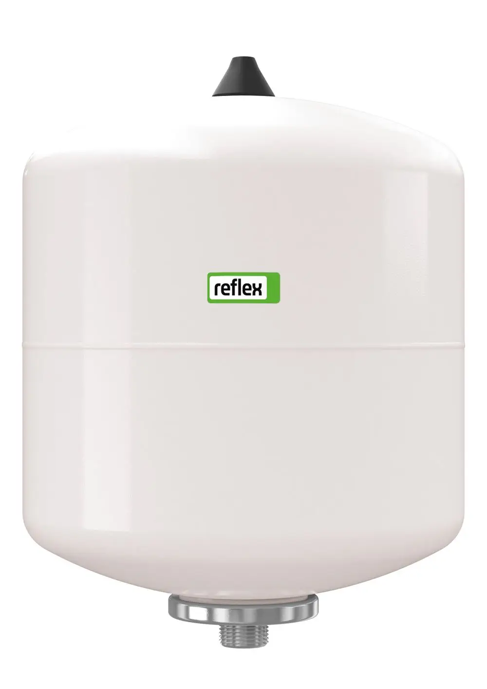 Weißes Druckausdehnungsgefäß von Reflex Winkelmann mit glatter Oberfläche und einem Anschluss unten.