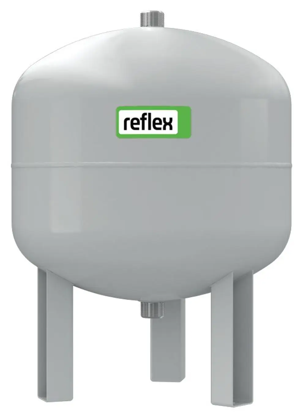 Graues Vorschaltgefäß von Reflex Winkelmann mit einer runden Form und drei stabilen Füßen. Es ist mit einem Anschlussgewinde oben ausgestattet.
