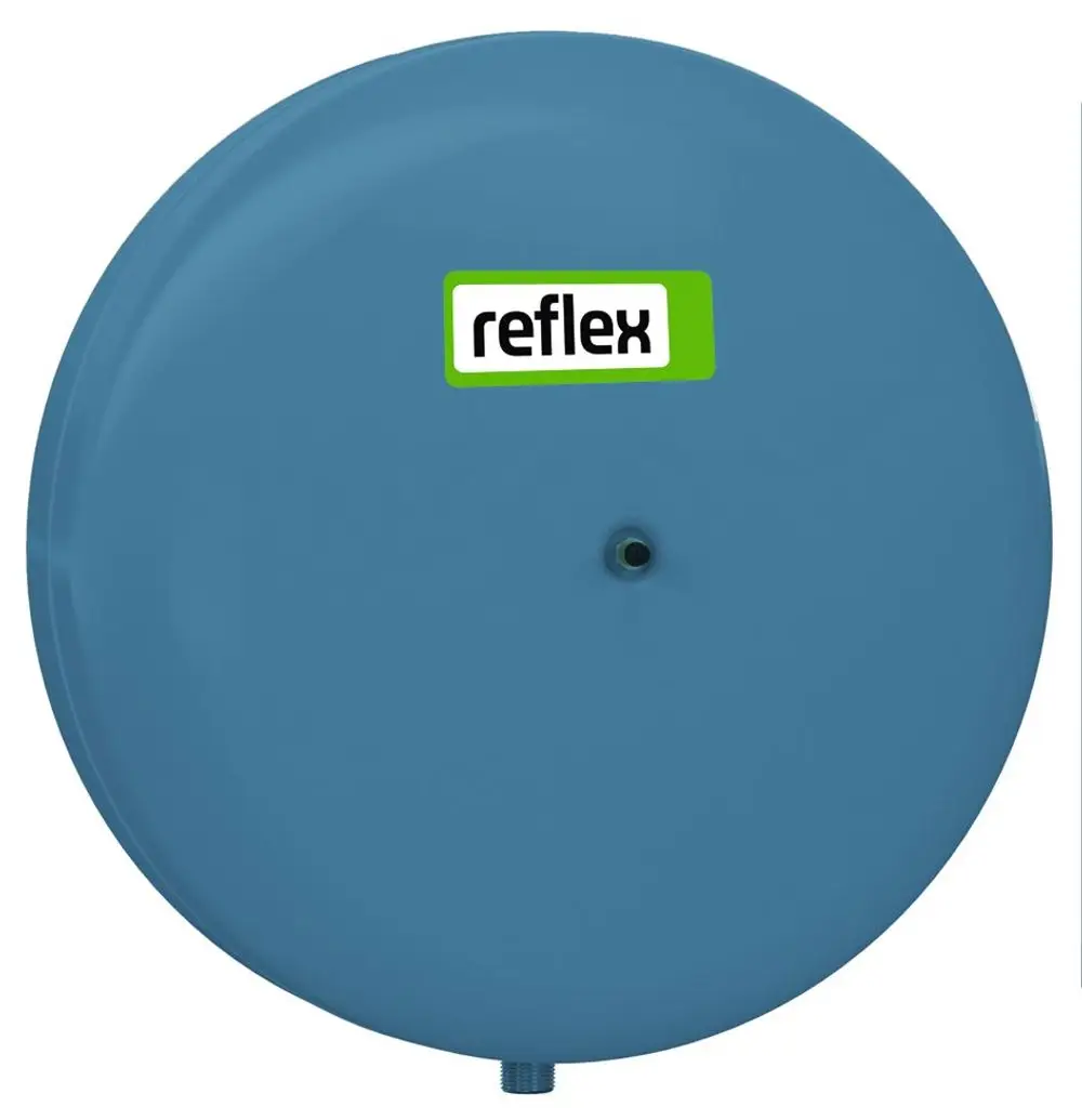 Drehbares, blaues Druckausdehnungsgefäß von Reflex Winkelmann mit einer runden, glatten Oberfläche und einer zentralen Abgangsöffnung.