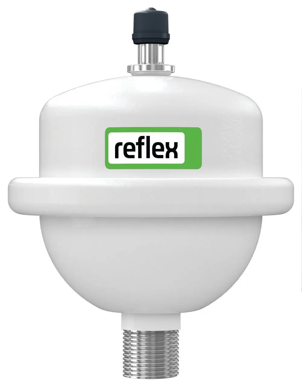 Weißer Druckbehälter mit rundem Design und einem Anschluss zum Anschluss an ein Rohrsystem, hergestellt von Reflex Winkelmann.
