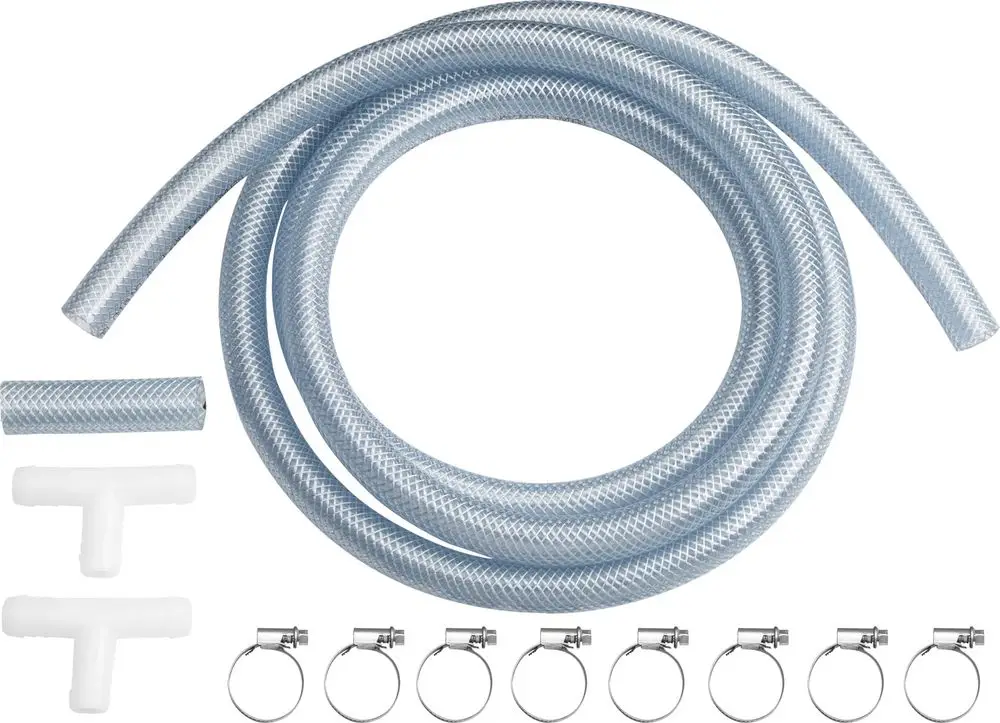 Schlauch-Set mit transparentem, flexiblen Schlauch, T-Stücken und Schlauchklemmen, geeignet für Kesselkaskaden und Kondensatleitungen. Von der Marke Bosch.