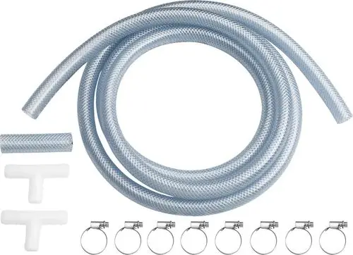 Schlauch-Set mit transparentem, flexiblen Schlauch, T-Stücken und Schlauchklemmen, geeignet für Kesselkaskaden und Kondensatleitungen. Von der Marke Bosch.