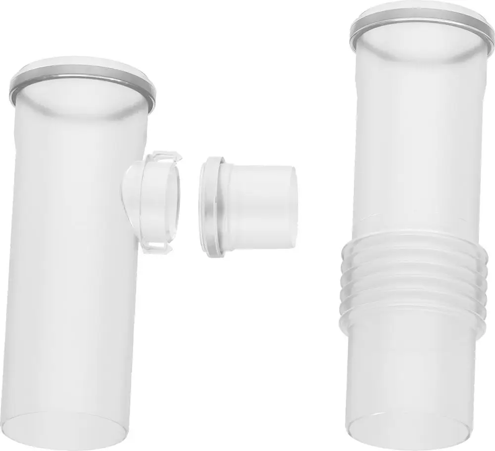 Weißes Abgaszubehör-Set mit verschiedenen Rohren und Verbindungsstücken, geeignet für Installationen, insbesondere von Bosch-Geräten.