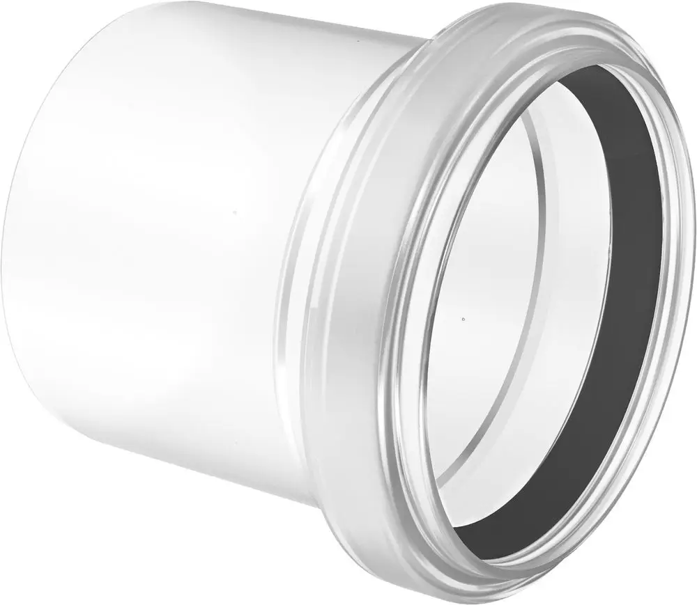 Adapter aus transparentem Material mit einem ringförmigen Anschluss, geeignet für Rohrverbindungen. Hersteller ist Bosch.