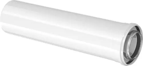 Weißes Abgasrohr mit einem glatten, zylindrischen Design und einer Verbindungsmuffe auf einer Seite.