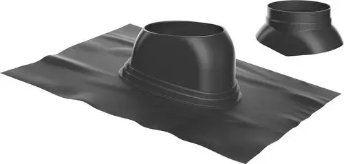 Schwarze Dachdurchführungsabdeckung aus flexiblem Material mit aufgestülptem Element, geeignet für Abgasleitungen, präsentiert von Bosch.