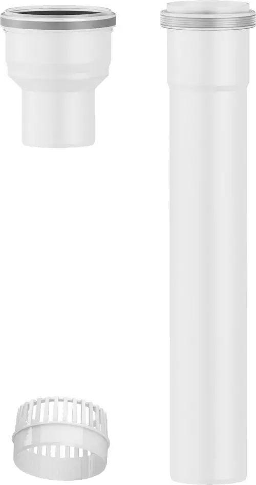 Bosch Abgaszubehör-Set, bestehend aus drei Plastikkomponenten für einen Anschluss, geeignet für Abgasanlagen.