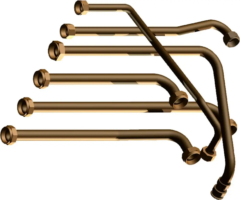 Installationszubehör von Bosch, bestehend aus mehreren gebogenen Metallrohren mit Gewinden an beiden Enden, geeignet für Heizkreissysteme.