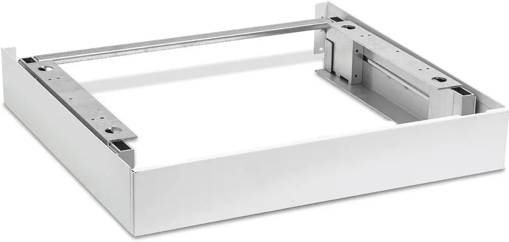 Weiße Metallbasis für Solewärmepumpen von Bosch, mit integrierter Schiene und fixen Montage-Elementen zum Stabilisieren des Geräts.