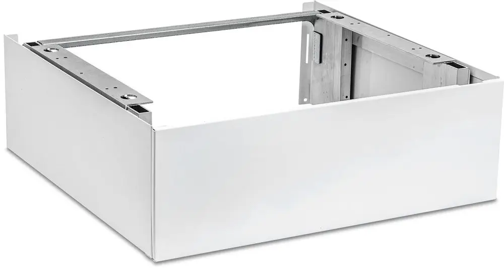 Weißes Sockelgestell für Solewärmepumpen, geeignet für Metall-Design, präsentiert von Bosch, mit einem klaren und funktionalen Aufbau ohne sichtbare technische Komponenten.