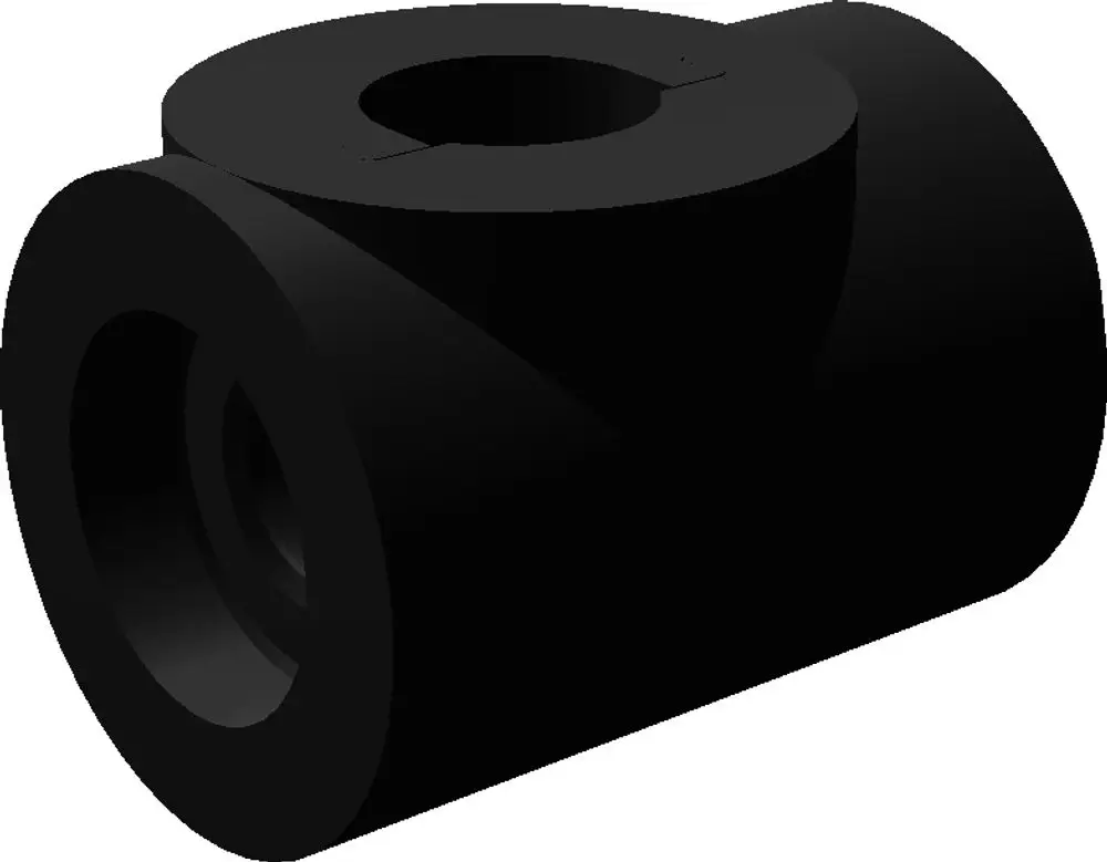 Schwarzes Isolierstück mit runder Öffnung und gebogener Form, geeignet für Rohre oder Verbindungen. Produkt von Bosch, zur Verbesserung der Energieeffizienz in Heizsystemen.