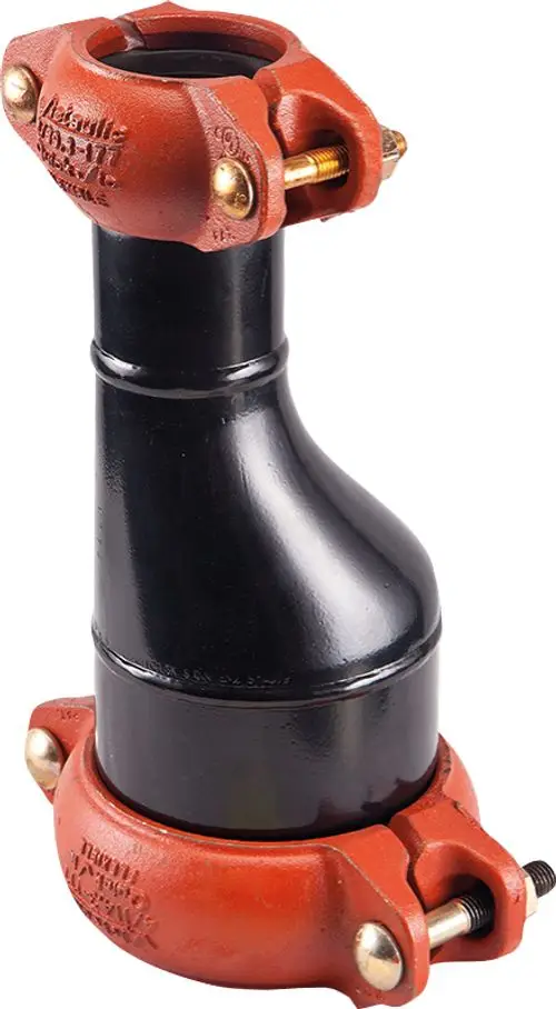 Schwarz-rotes Verbindungsstück aus Metall, geeignet für den Anschluss in Heizsystemen. Der Hersteller ist Bosch.