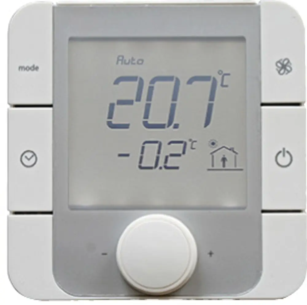 Raumregler von Bosch mit digitalem Display zur Einstellung der Temperatur. Zeigt aktuelle Raumtemperatur und Differenzwert an. Geeignet für Unterputzmontage.