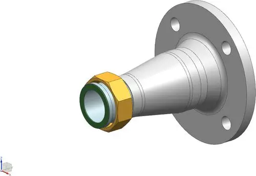 Conical Pumpenanschluss mit Flansch, Metallkörper und goldenem Anschluss, deutlich erkennbar als Bosch Installationszubehör.