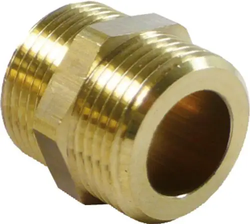 Brass Doppelnippel von Bosch, zylindrisches Verbindungsstück mit Außengewinde auf beiden Seiten, zur Verwendung bei Installationsarbeiten in Sanitär- und Heizungsanlagen.